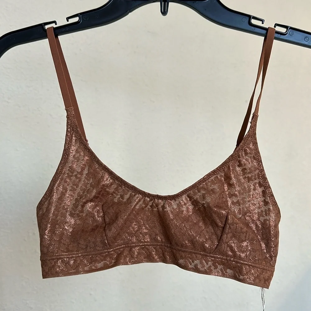Skims Logo Triangle Bralette Gold Copper‎ brown NWT size XXS